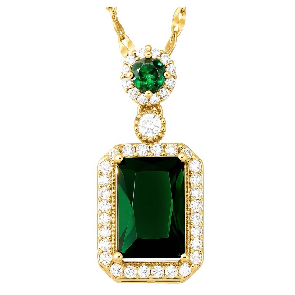 18K GOLD PLATED STEEL, Waterproof,hypoallergenic Elegant Green & Gold necklace